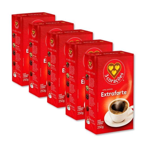 Café Três Corações Extra Forte Kit 5 Pacotes A Vácuo 250G - Tres Coracoes Imagem de Café Três Corações Extra Forte Kit 5 Pacotes A Vácuo 250G