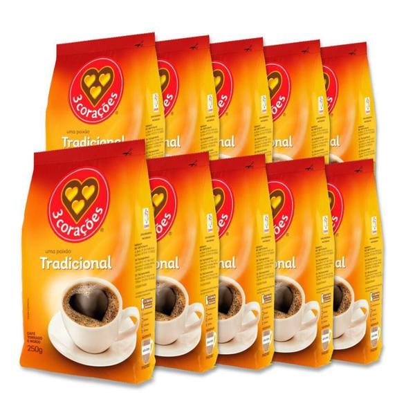 Imagem de Café Três Corações Tradicional Moído Kit 10 Pacotes 250G