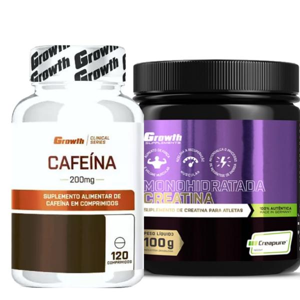 Imagem de Cafeina Pura 200mg 120 Caps + Creatina 100g Creapure Growth