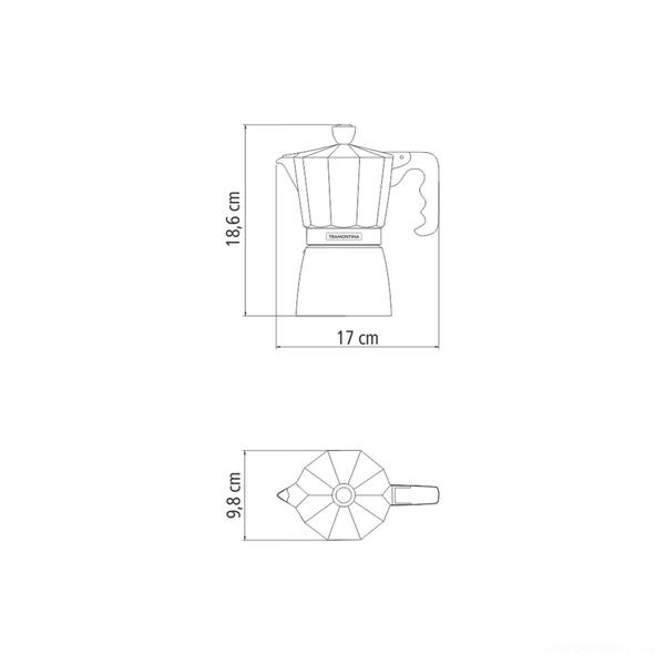 Imagem de Cafeteira Expresso Italiana Tramontina em Alumínio Preto com Cabo em Nylon 320 ml