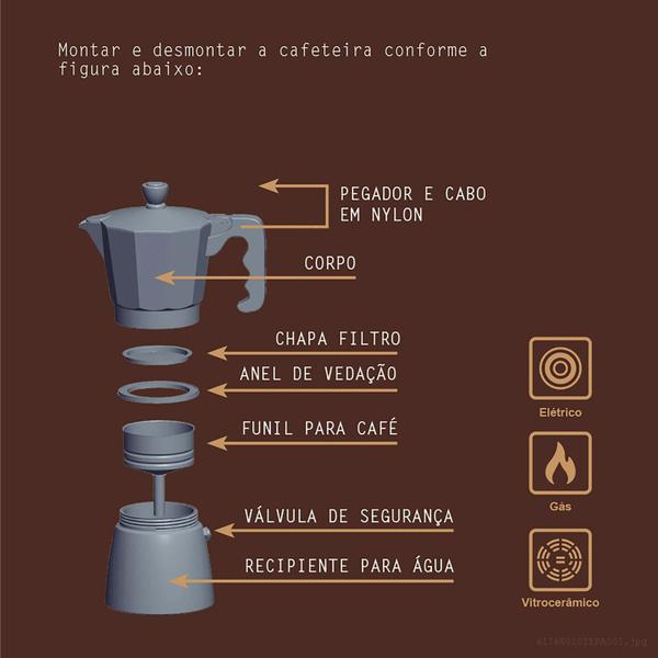 Imagem de Cafeteira Expresso Italiana Tramontina em Alumínio Preto com Cabo em Nylon 320 ml