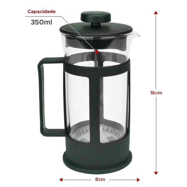 Imagem de Cafeteira Francesa Cremeira 350ml Preto Fosco Vidro Kit 2