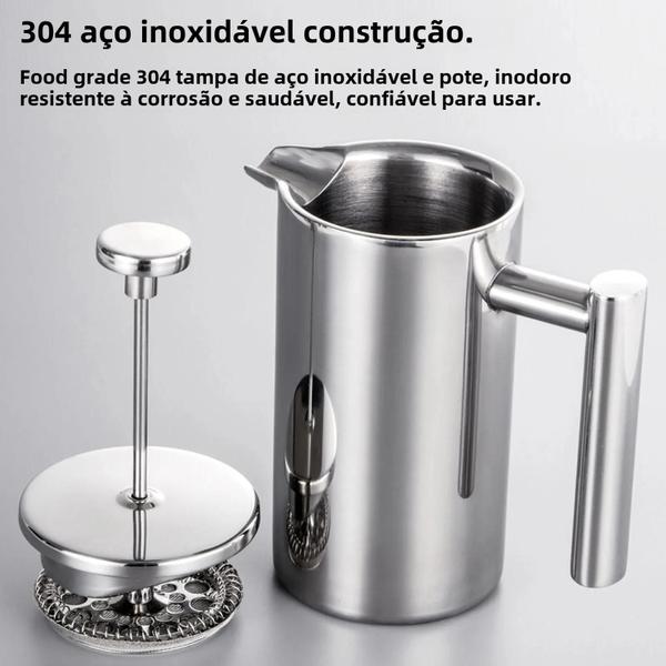 Imagem de Cafeteira Francesa de Aço Inoxidável - Isolada, Parede Dupla (350ml, 800ml, 1000ml)