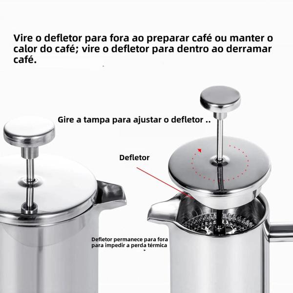 Imagem de Cafeteira Francesa de Aço Inoxidável - Isolada, Parede Dupla (350ml, 800ml, 1000ml)