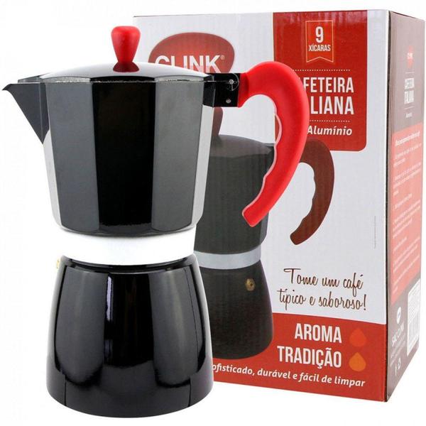 Imagem de Cafeteira Italiana 450 Ml em Aluminio Cor Preta Serve 9 Xicaras  Clink