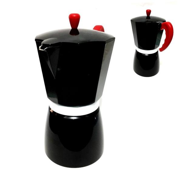 Cafeteira Italiana 6 Xícaras Café Expresso Alumínio Preto 300 Ml - K Magazine Store Imagem de Cafeteira Italiana 6 Xícaras Café Expresso Alumínio Preto 300 Ml