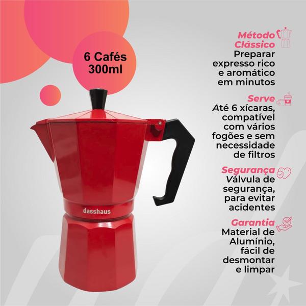 Imagem de Cafeteira italiana 6 xícaras vermelha dasshaus