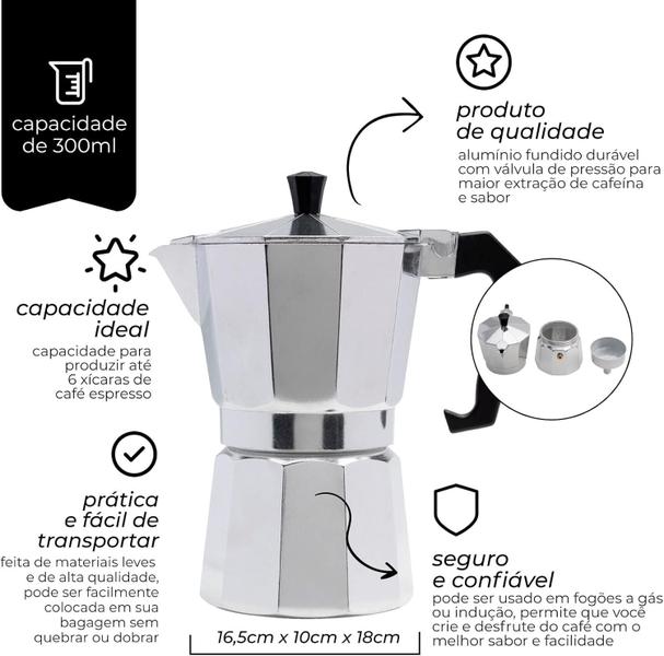 Imagem de Cafeteira Italiana Alumínio Para 6 Xícaras 300ml CA11016