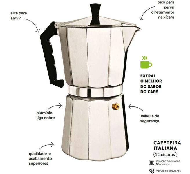 Imagem de Cafeteira Italiana café expresso de Inox 6 Xicaras 300ml - Preta