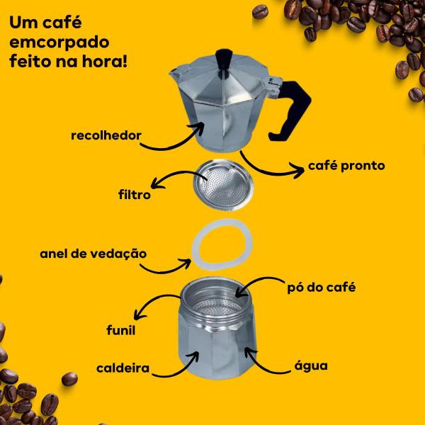 Imagem de Cafeteira Italiana Café Moka 150 ml Preto Branca e Vermelha