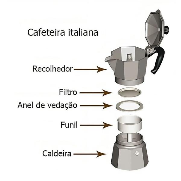 Imagem de Cafeteira Italiana De Fogão 6 Xícaras de Alumínio Café Expresso