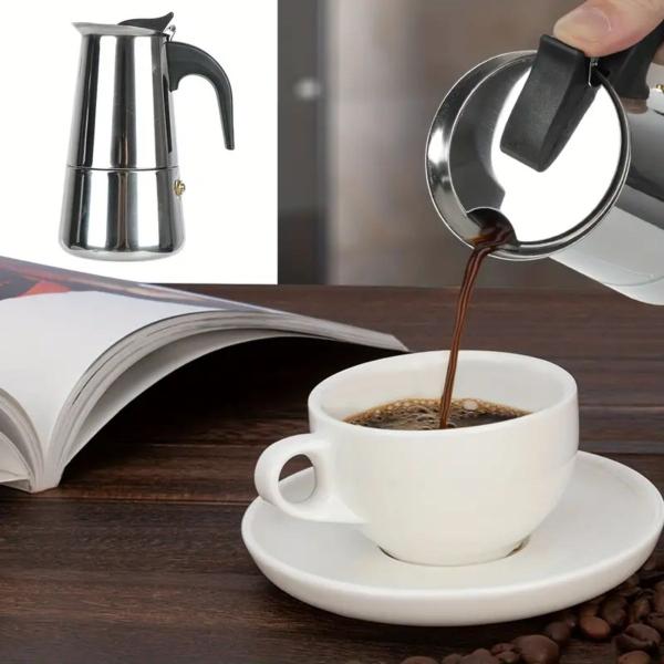 Imagem de  Cafeteira Italiana Expresso 4 Xícaras Inox Com Filtro Prática E Segura