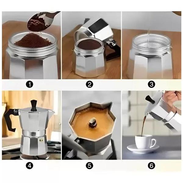 Imagem de Cafeteira Italiana Expresso Manual Aço Alumínio 3, 6, 9 Xicara Café Chá Com Filtro