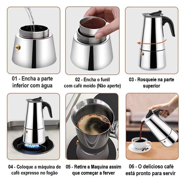 Imagem de Cafeteira Italiana Inox Clássica 300ml Desmontável Fácil Lavagem Aço Inoxidável