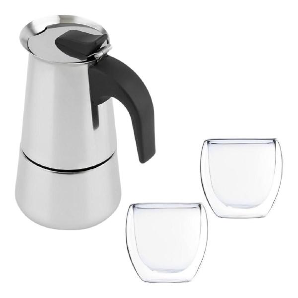 Imagem de Cafeteira Italiana Moka 450Ml + 2 Copos Vidro Duplo 100Ml