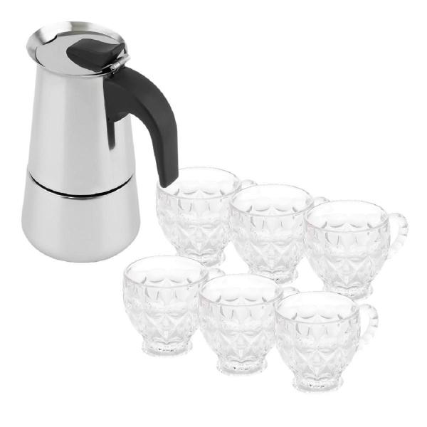 Imagem de Cafeteira Italiana Moka 450Ml + 6 Xícaras Vidro Café 200Ml