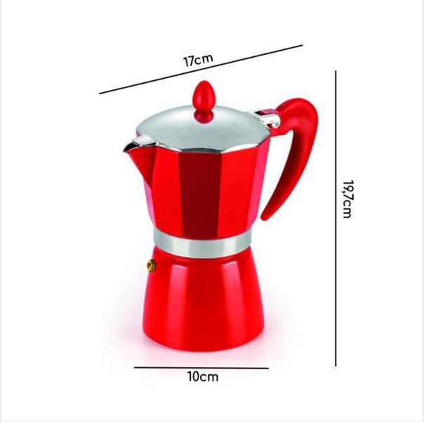 Imagem de Cafeteira Italiana Moka 6 xícaras de café Alumínio Vermelho