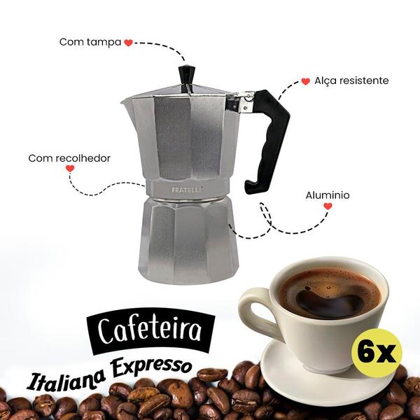 Cafeteira Italiana Moka Express Faz 6 Xícaras Café Aluminio - Fratelli Imagem de Cafeteira Italiana Moka Express Faz 6 Xícaras Café Aluminio