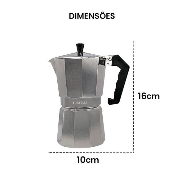 Cafeteira Italiana Moka Express Faz 6 Xícaras Café Aluminio - Fratelli Imagem de Cafeteira Italiana Moka Express Faz 6 Xícaras Café Aluminio