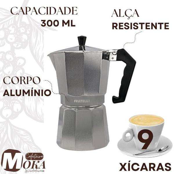 Imagem de Cafeteira Italiana Moka Pressão 9 Xícaras Aço Inox Forte Tradicional Manual Verdadeiro Sabor Café