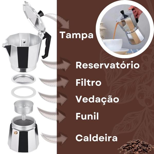 Imagem de Cafeteira Italiana Moka Pressão 9 Xícaras Alumínio Forte Tradicional Manual Verdadeiro Sabor Café