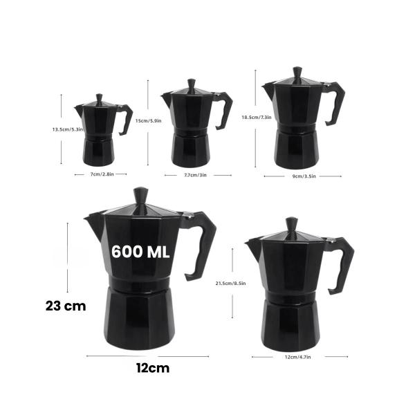 Imagem de CAFETEIRA ITALIANA MOKA PRETA GRANDE 600ml 12 XICARAS PREMIUM CAFE EXPRESSO EM ALUMINIO