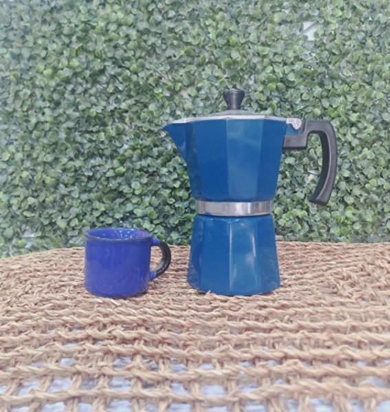 Imagem de Cafeteira Italiana ou Moka de 6 Xícaras Aluminio Café Expresso - Azul