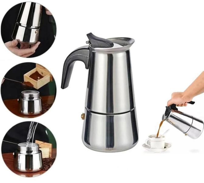 Imagem de Cafeteira Moka Expresso Italiana 6 Xícaras Aço Inox 300Ml