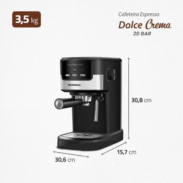 Imagem de Cafeteira Mondial Expresso Dolce Crema 20 Bar C-20-EC 1200W Preto/Inox 127V