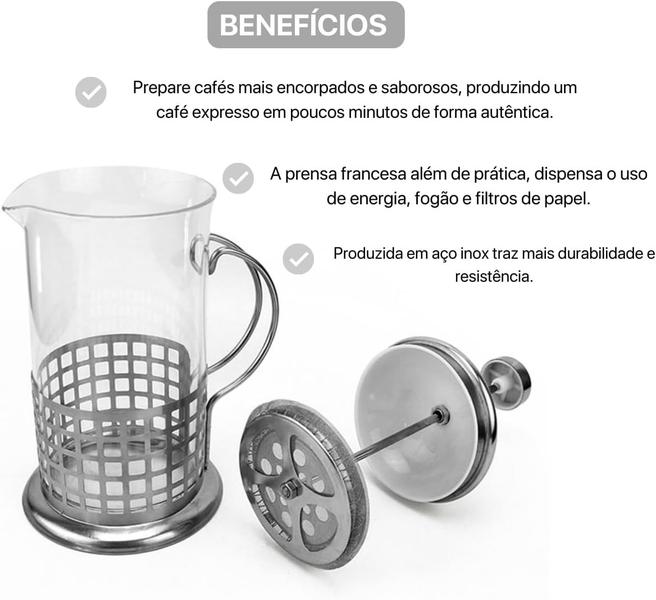 Imagem de Cafeteira Prensa Francesa 800ml - Prática para Café, Chá e Leite Espumado, com Vidro e Filtro de Aço Inox Resistente