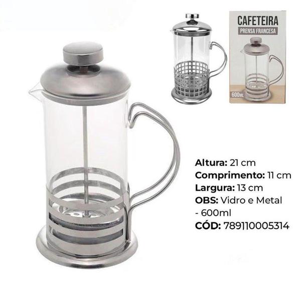 Imagem de Cafeteira Prensa Francesa Cremeira Vidro e Inox 600ml - Livon