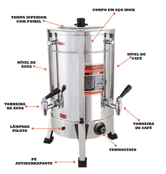 Imagem de Cafeteira Record 2 Litros em Aço Inox com 2 Torneiras 127V
