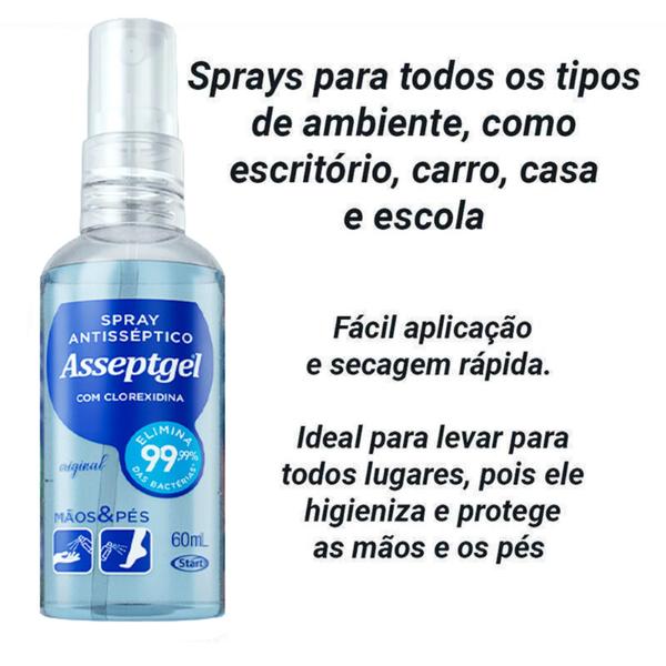 Imagem de Caixa 12 Álcool de Bolsa Spray Asseptgel 60ml Clorexidina Original