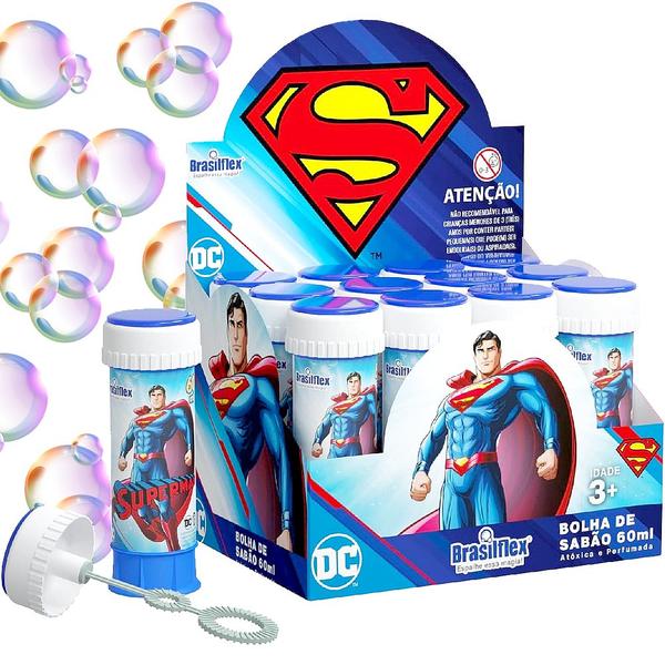 Imagem de Caixa 12 Brinquedos Bolinhas de Sabão Superman Super Homem Caixa Atacado Festa