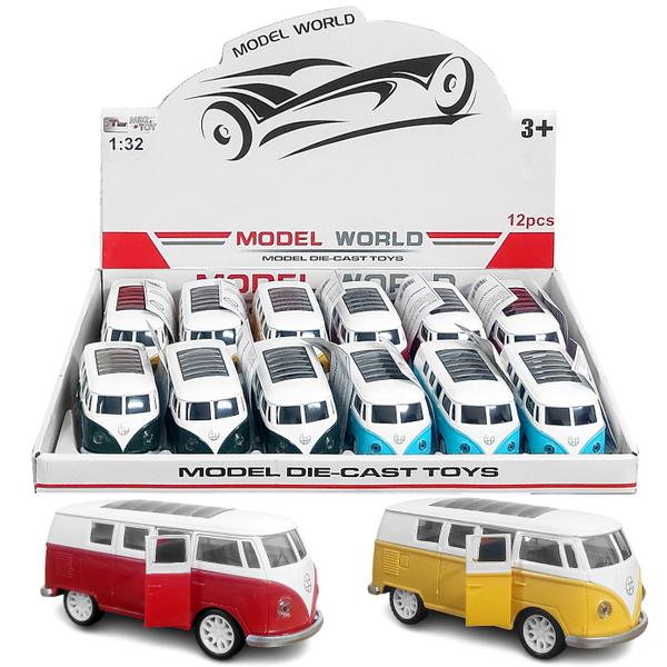 Imagem de Caixa 12 Carrinho em Miniatura Perua Kombi de Ferro Atacado