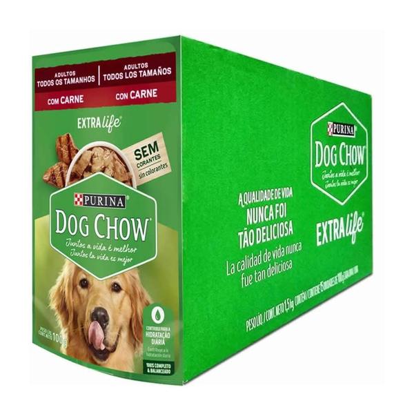 Imagem de Caixa 15un Ração Úmida Dog Chow Sachê Cães Adultos Carne 100g