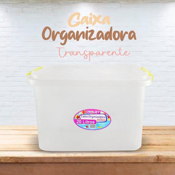 Imagem de Caixa 20 Litros Com Trava De Armazenamento E Organizadora Multiuso Transparente para organização casa quarto sala pratico moderno