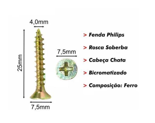 Imagem de Caixa 250 Parafusos Madeira Philips 4,0 X 25 Bicromatizado Jomarca