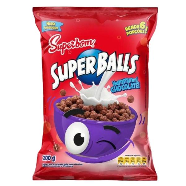 Caixa 42 Unidades Cereal Matinal Super Balls Superbom Chocolate - Pacote 200g - Kit com 42x200g - Kellogg's Imagem de Caixa 42 Unidades Cereal Matinal Super Balls Superbom Chocolate - Pacote 200g - Kit com 42x200g