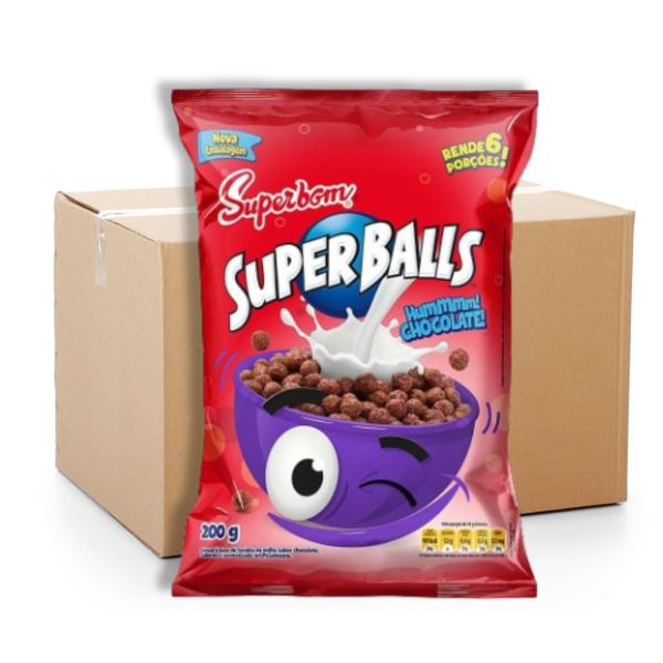 Caixa 42 Unidades Cereal Matinal Super Balls Superbom Chocolate - Pacote 200g - Kit com 42x200g - Kellogg's Imagem de Caixa 42 Unidades Cereal Matinal Super Balls Superbom Chocolate - Pacote 200g - Kit com 42x200g