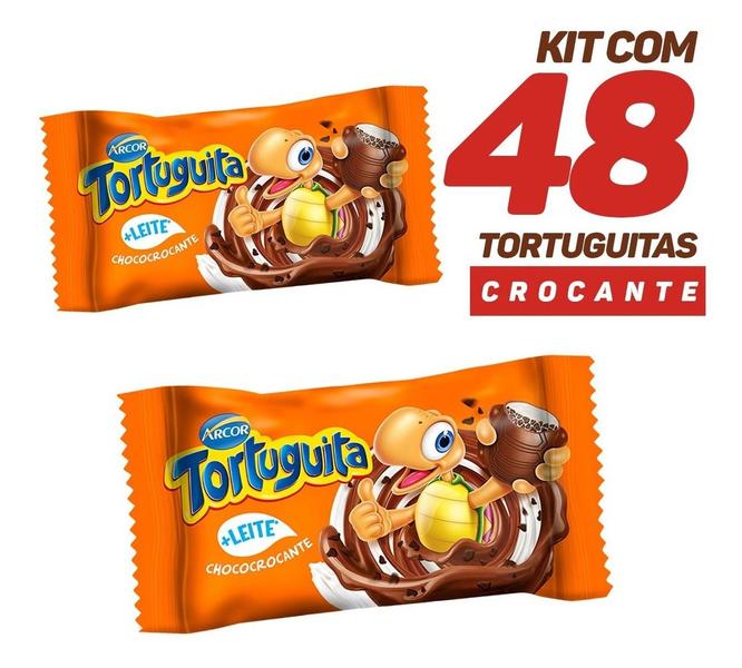 Caixa 48x Chocolate Tortuguita Recheio Crocante Ao Leite Cremoso Delicioso - Arcor Imagem de Caixa 48x Chocolate Tortuguita Recheio Crocante Ao Leite Cremoso Delicioso