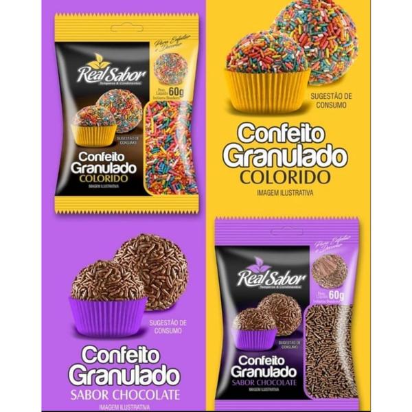 Imagem de Caixa 50 unidades de Confeito Granulado Sabor Chocolate/Chocolate Colorido Real Sabor