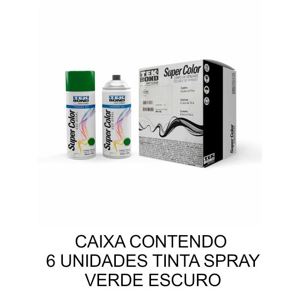 Imagem de Caixa 6 Tintas Spray Verde Escuro 350ml Uso Geral Tek Bond