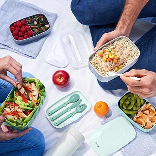 Imagem de Caixa Almoço Empilhável 2 Recipientes com Talheres - Design Moderno e Fita de Vedação - Cinza