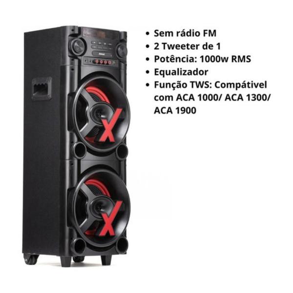 Imagem de Caixa Amplificada Amvox Aca 1000 Newx 2 Woofers 8  1000w Bluetooth Preta Bivolt Sfm