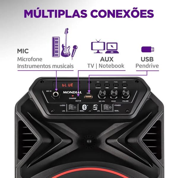 Imagem de Caixa Amplificada Connect Partyplus CM-250, 250W, Bluetooth, USB, Aux, TWS, FM, Bivolt, MONDIAL  MONDIAL