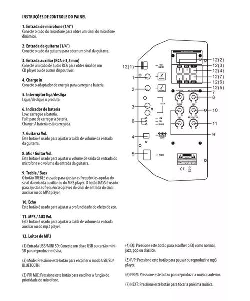 Imagem de Caixa Ativa Waldman ET-480 8 Pol Portátil C/Bateria Bluetooth 110v/220v