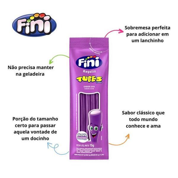 Imagem de Caixa Balas Gelatina Fini Uva Mini Tubes 12unx15g