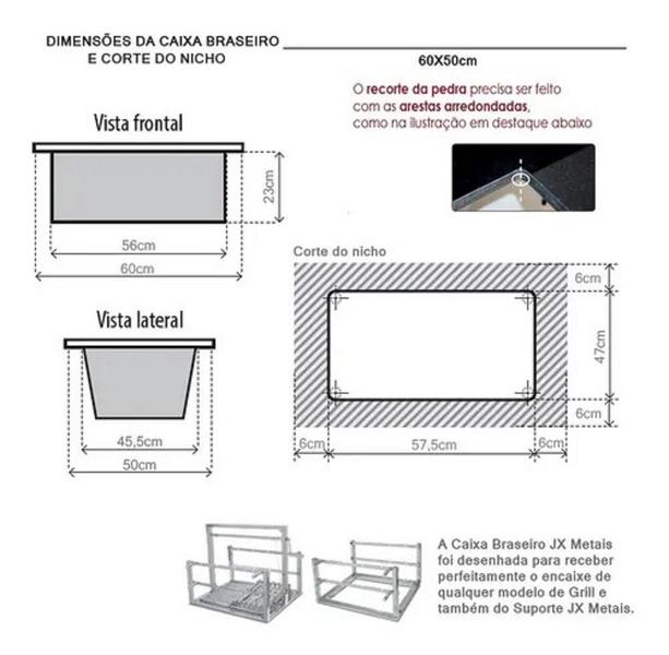 Imagem de Caixa Braseiro 60X50 para Churrasqueira em Aço Inox - JX Metais