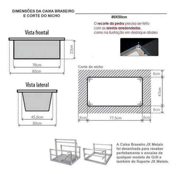 Imagem de Caixa Braseiro 80X50 para Churrasqueira em Aço Inox - JX Metais